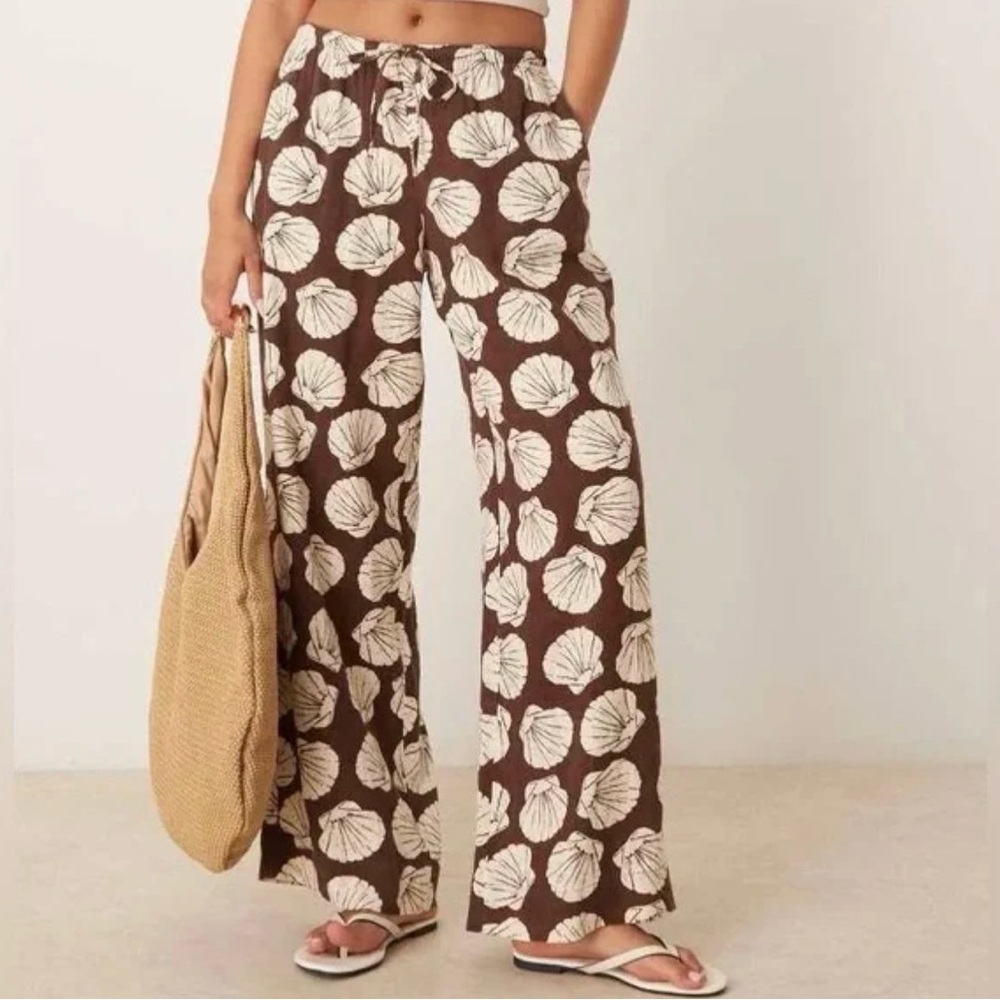 NWT Abercrombie & Fitch Brown Wide-Leg Shell-Print Pants